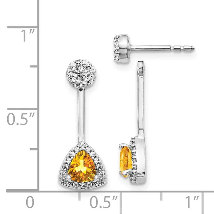 Goldia Earrings 14k White Gold Real DiamondTrillion Citrine FrontBack Earrings