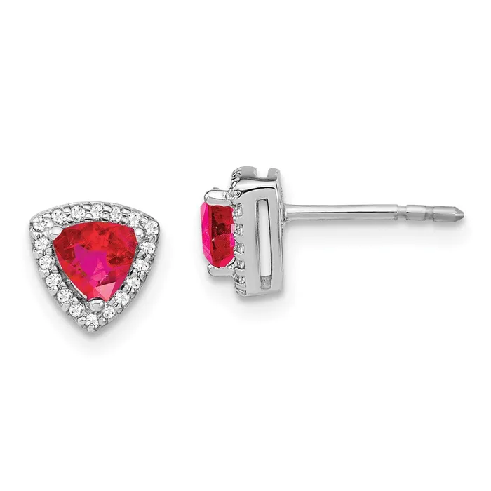 Goldia Earrings 14k White Gold Trillion Ruby and Real Diamond Halo Earrings Goldia Earrings 14k White Gold Trillion Ruby and Real Diamond Halo Earrings