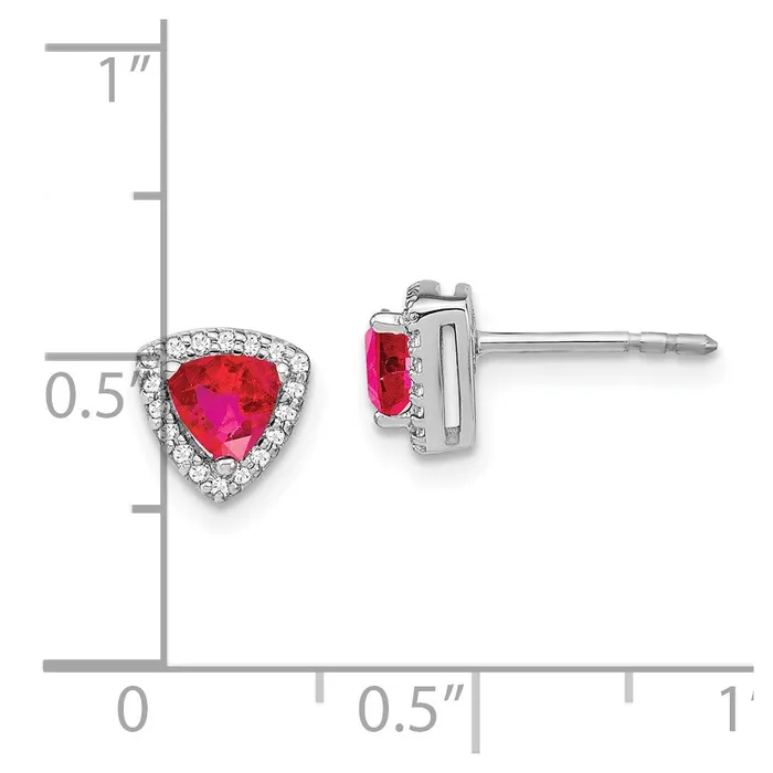 Goldia Earrings 14k White Gold Trillion Ruby and Real Diamond Halo Earrings