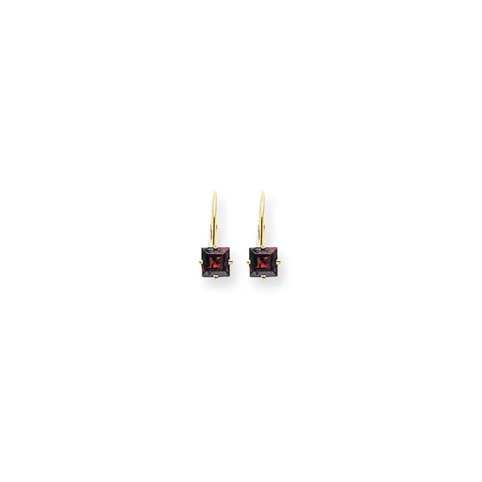 Goldia Earrings 14k Yellow Gold 5mm Princess Cut Garnet Leverback Earrings