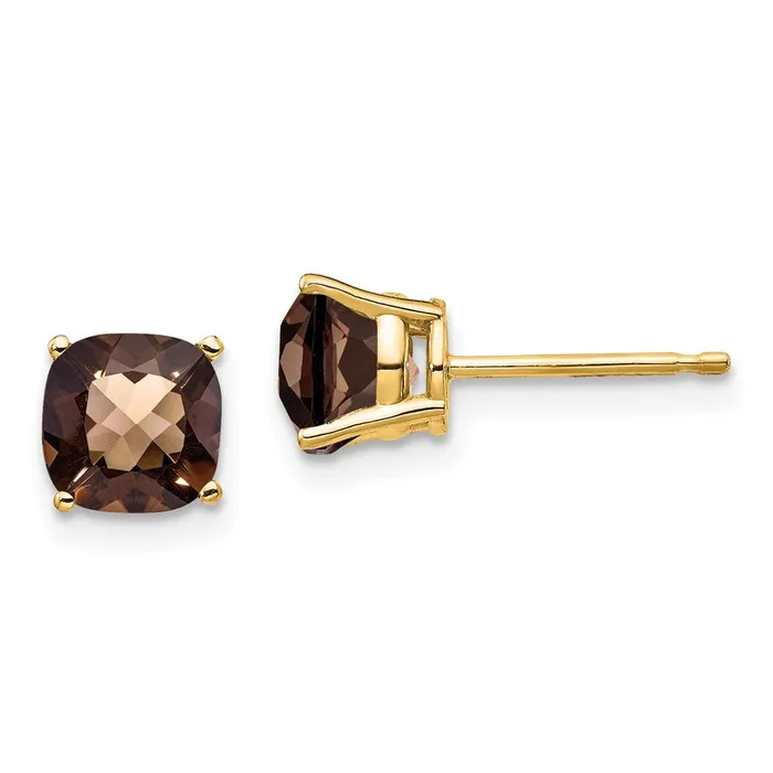 Goldia Earrings 14k Yellow Gold 6mm Cushion CheckerCut Smok Yellow Gold Quartz Earring Goldia Earrings 14k Yellow Gold 6mm Cushion CheckerCut Smok Yellow Gold Quartz Earring