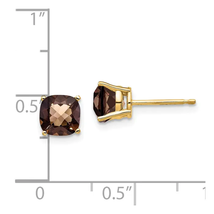 Goldia Earrings 14k Yellow Gold 6mm Cushion CheckerCut Smok Yellow Gold Quartz Earring