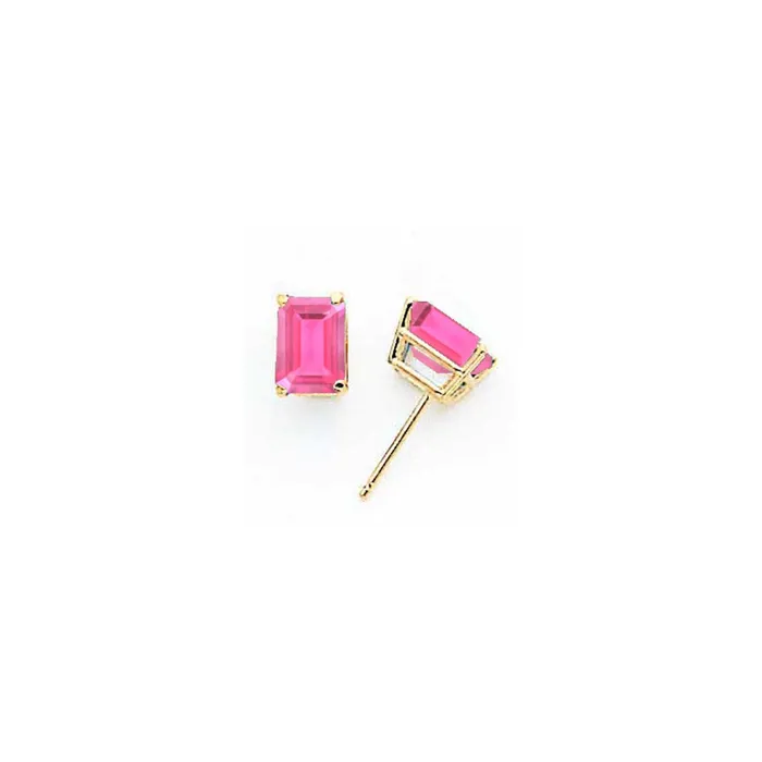 Goldia Earrings 14k Yellow Gold 7x5mm Emerald Cut Pink Tourmaline earring Goldia Earrings 14k Yellow Gold 7x5mm Emerald Cut Pink Tourmaline earring