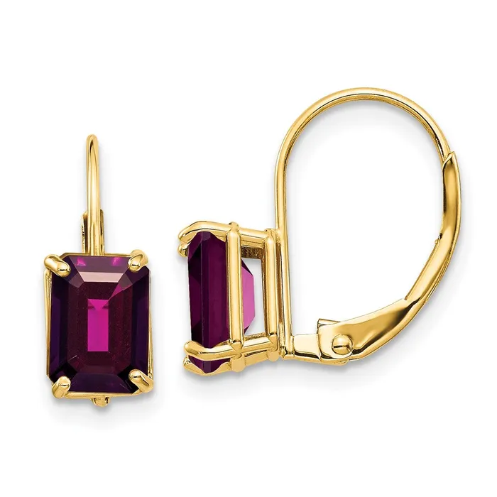 Goldia Earrings 14k Yellow Gold 7x5mm Emerald Cut Rhodolite Garnet Leverback Earrings Goldia Earrings 14k Yellow Gold 7x5mm Emerald Cut Rhodolite Garnet Leverback Earrings