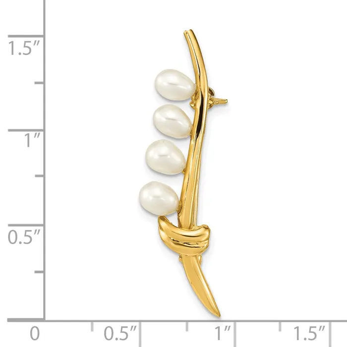 Goldia Earrings 14k Yellow Gold Polished Accented with 45mm Teardrop White Freshwater Cultured Pearl Pin Brooch