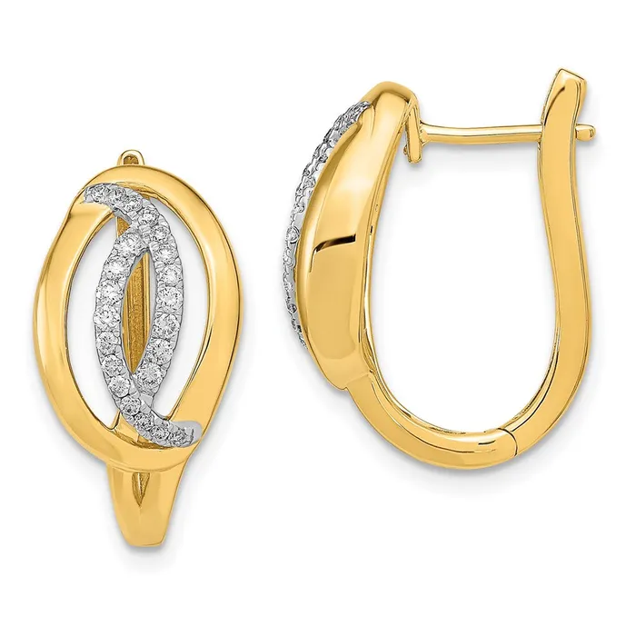 Goldia Earrings 14k Yellow Gold Polished Real Diamond Oval Hinged Hoop Earrings Goldia Earrings 14k Yellow Gold Polished Real Diamond Oval Hinged Hoop Earrings