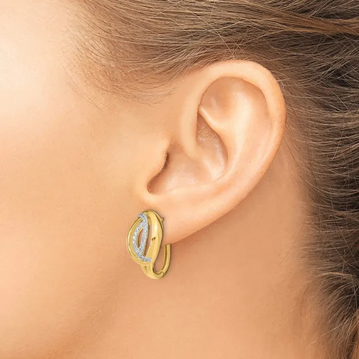 Goldia Earrings 14k Yellow Gold Polished Real Diamond Oval Hinged Hoop Earrings