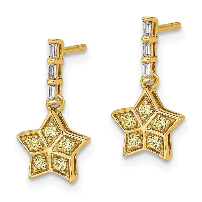 Goldia Earrings 14k Yellow Gold Real Diamond and Yellow Sapphire Star Dangle Earrings