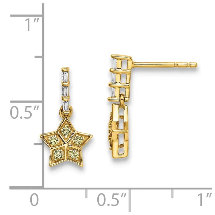 Goldia Earrings 14k Yellow Gold Real Diamond and Yellow Sapphire Star Dangle Earrings