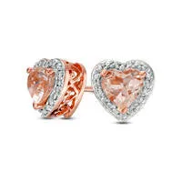 Goldia Earrings 50mm HeartShaped Morganite and Diamond Accent Bead Frame Stud Earrings in Sterling Silver with 14K Rose Gold Plate