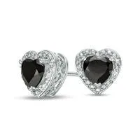 Goldia Earrings 50mm HeartShaped Onyx and Diamond Accent Bead Frame Stud Earrings in Sterling Silver Goldia Earrings 50mm HeartShaped Onyx and Diamond Accent Bead Frame Stud Earrings in Sterling Silver