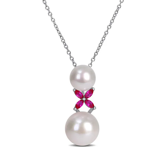Goldia Earrings 85120mm Cultured Freshwater Pearl and Marquise LabCreated Ruby X Drop Pendant in Sterling Silver Goldia Earrings 85120mm Cultured Freshwater Pearl and Marquise LabCreated Ruby X Drop Pendant in Sterling Silver