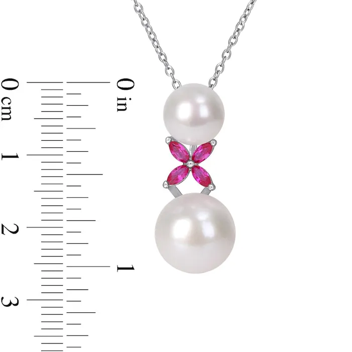Goldia Earrings 85120mm Cultured Freshwater Pearl and Marquise LabCreated Ruby X Drop Pendant in Sterling Silver Goldia Earrings 85120mm Cultured Freshwater Pearl and Marquise LabCreated Ruby X Drop Pendant in Sterling Silver