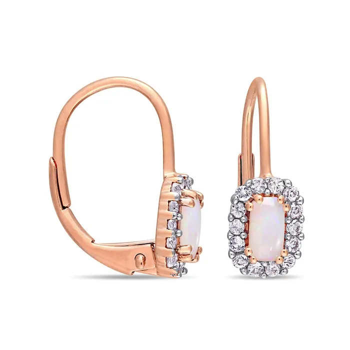 Goldia Earrings Octagon Opal and White Sapphire Frame Drop Earrings in 10K Rose Gold Goldia Earrings Octagon Opal and White Sapphire Frame Drop Earrings in 10K Rose Gold