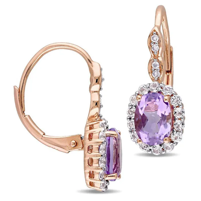 Goldia Earrings Oval Amethyst White Topaz and Diamond Accent Frame Drop Earrings in 14K Rose Gold Goldia Earrings Oval Amethyst White Topaz and Diamond Accent Frame Drop Earrings in 14K Rose Gold