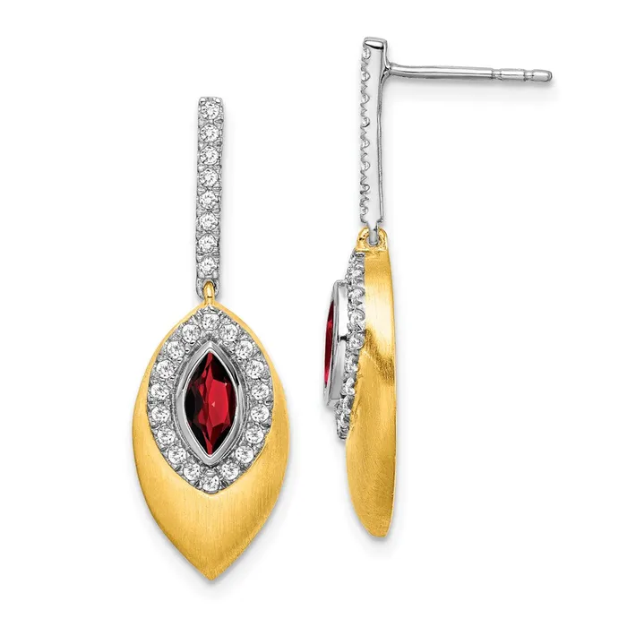 Goldia Earrings Solid 14k Twotone Simulated Garnet and CZ Dangle Earrings