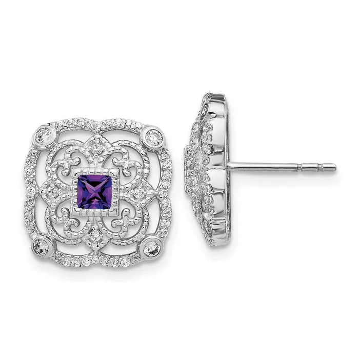 Goldia Earrings Solid 14k White Gold Simulated CZ and Amethyst Fancy Earrings Goldia Earrings Solid 14k White Gold Simulated CZ and Amethyst Fancy Earrings