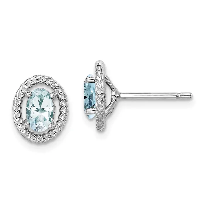 Goldia Earrings Sterling Silver Rhodplat Aquamarine Oval Post Earrings