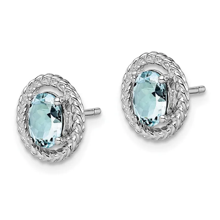 Goldia Earrings Sterling Silver Rhodplat Aquamarine Oval Post Earrings
