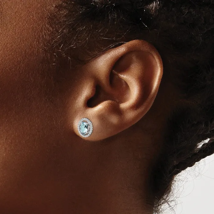 Goldia Earrings Sterling Silver Rhodplat Aquamarine Oval Post Earrings