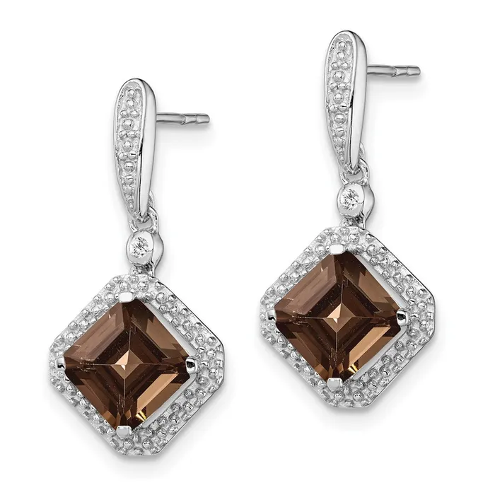 Goldia Earrings Sterling Silver Rhodium Diamond u0026 Smoky Quartz Post Dangle Earrings