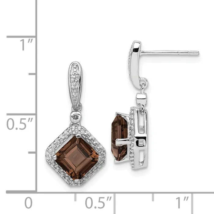 Goldia Earrings Sterling Silver Rhodium Diamond u0026 Smoky Quartz Post Dangle Earrings