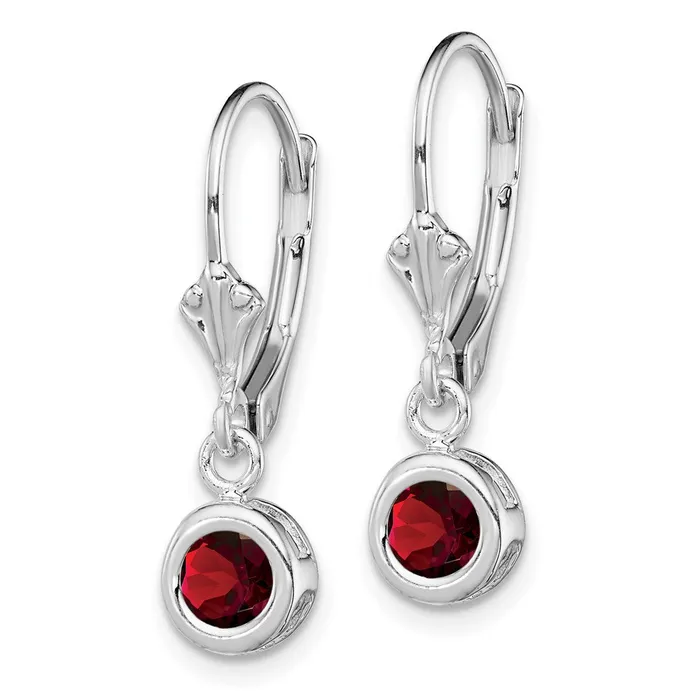 Goldia Earrings Sterling Silver Rhodium Plated 5mm Round Garnet Leverback Earrings