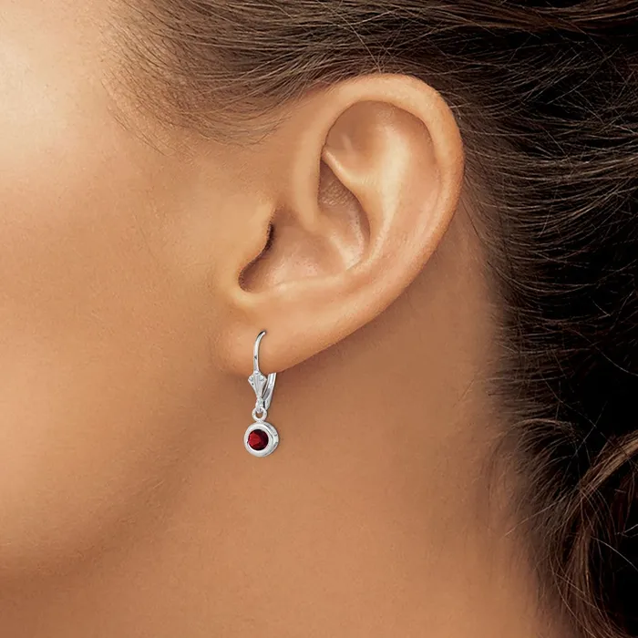 Goldia Earrings Sterling Silver Rhodium Plated 5mm Round Garnet Leverback Earrings