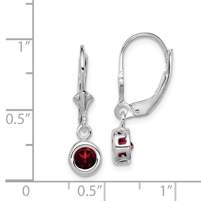 Goldia Earrings Sterling Silver Rhodium Plated 5mm Round Garnet Leverback Earrings