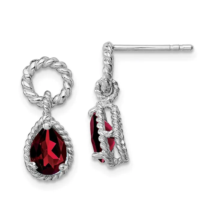 Goldia Earrings Sterling Silver Rhodium Plated Garnet Twisted Circle Post Earrings Goldia Earrings Sterling Silver Rhodium Plated Garnet Twisted Circle Post Earrings