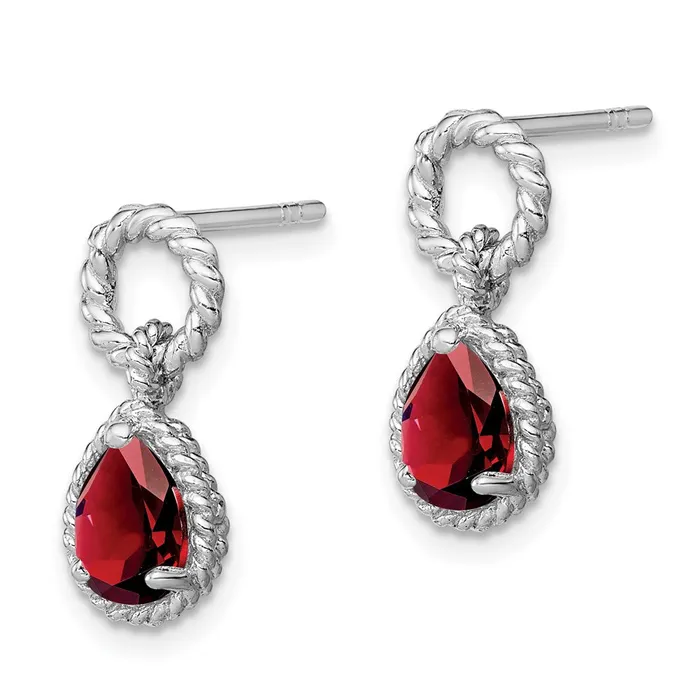 Goldia Earrings Sterling Silver Rhodium Plated Garnet Twisted Circle Post Earrings