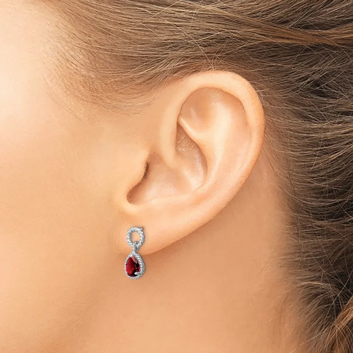 Goldia Earrings Sterling Silver Rhodium Plated Garnet Twisted Circle Post Earrings