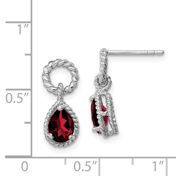 Goldia Earrings Sterling Silver Rhodium Plated Garnet Twisted Circle Post Earrings