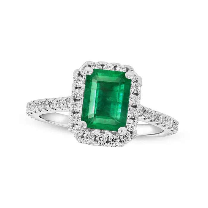 Goldia EmeraldCut Emerald and 050 CT TW Natural Diamond Frame Engagement Ring in Solid 14K White Gold Rings