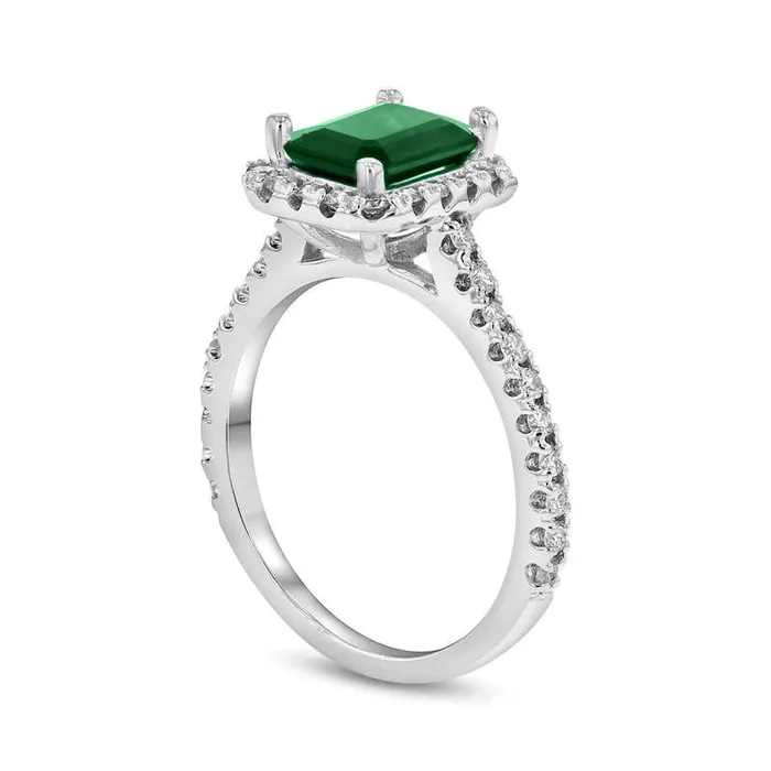 Goldia EmeraldCut Emerald and 050 CT TW Natural Diamond Frame Engagement Ring in Solid 14K White Gold Rings