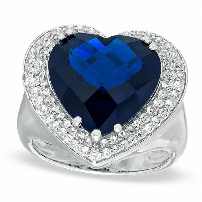Goldia HeartShaped LabCreated Blue Sapphire and White Sapphire Ring in Sterling Silver Rings