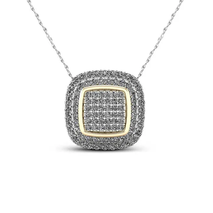 Goldia Necklaces 01 CT TW Composite Natural Diamond Cushion Frame Pendant in 10K TwoTone Gold Goldia Necklaces 01 CT TW Composite Natural Diamond Cushion Frame Pendant in 10K TwoTone Gold