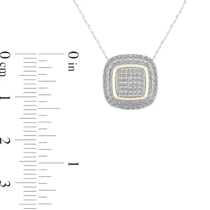Goldia Necklaces 01 CT TW Composite Natural Diamond Cushion Frame Pendant in 10K TwoTone Gold