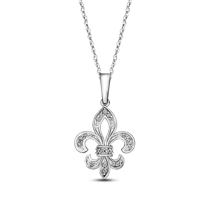 Goldia Necklaces 01 CT TW Natural Diamond FleurdeLis Pendant in Sterling Silver Goldia Necklaces 01 CT TW Natural Diamond FleurdeLis Pendant in Sterling Silver
