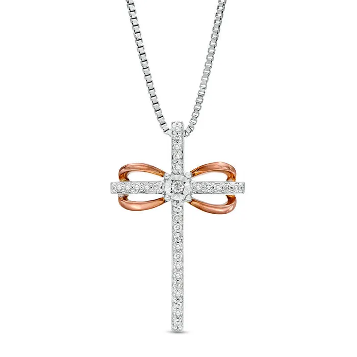 Goldia Necklaces 01 CT TW Natural Diamond Infinity Cross Pendant in Sterling Silver and 10K Rose Gold Goldia Necklaces 01 CT TW Natural Diamond Infinity Cross Pendant in Sterling Silver and 10K Rose Gold