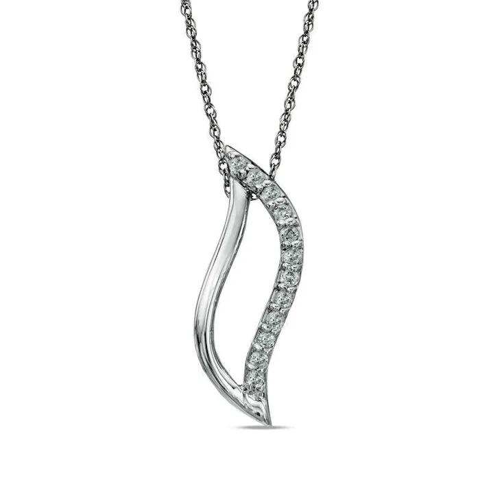 Goldia Necklaces 013 CT TW Natural Diamond Single Flame Pendant in 10K White Gold