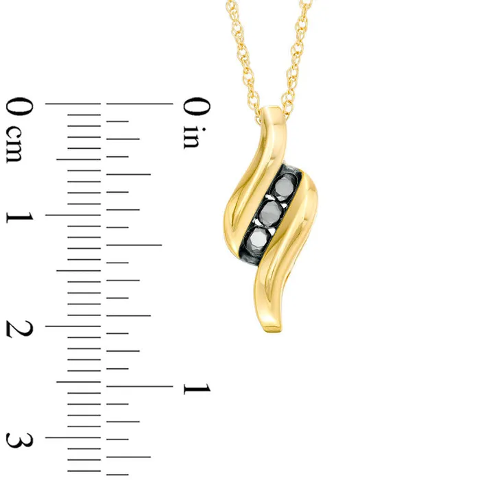 Goldia Necklaces 02 CT TW Enhanced Black Natural Diamond Three Stone Flame Pendant in 10K Yellow Gold Goldia Necklaces 02 CT TW Enhanced Black Natural Diamond Three Stone Flame Pendant in 10K Yellow Gold
