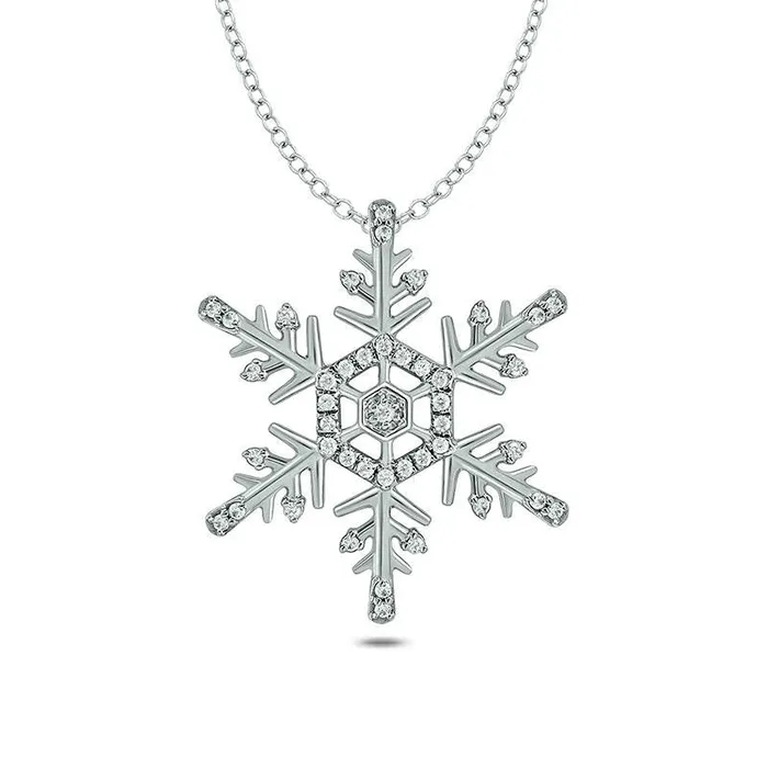Goldia Necklaces 02 CT TW Natural Diamond Snowflake Pendant in Sterling Silver Goldia Necklaces 02 CT TW Natural Diamond Snowflake Pendant in Sterling Silver