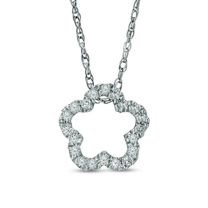 Goldia Necklaces 025 CT TW Natural Diamond Outline Flower Pendant in Sterling Silver