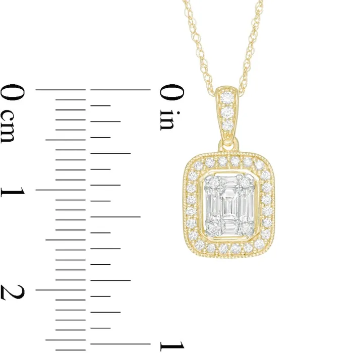 Goldia Necklaces 033 CT TW Baguette and Round Natural Diamond Cushion Frame Antique VintageStyle Pendant in 10K Yellow Gold Goldia Necklaces 033 CT TW Baguette and Round Natural Diamond Cushion Frame Antique VintageStyle Pendant in 10K Yellow Gold