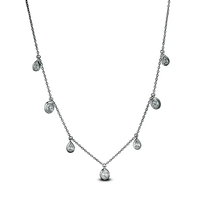 Goldia Necklaces 05 CT TW PearShaped and Oval Natural Diamond BezelSet Station Necklace in 10K White Gold Goldia Necklaces 05 CT TW PearShaped and Oval Natural Diamond BezelSet Station Necklace in 10K White Gold
