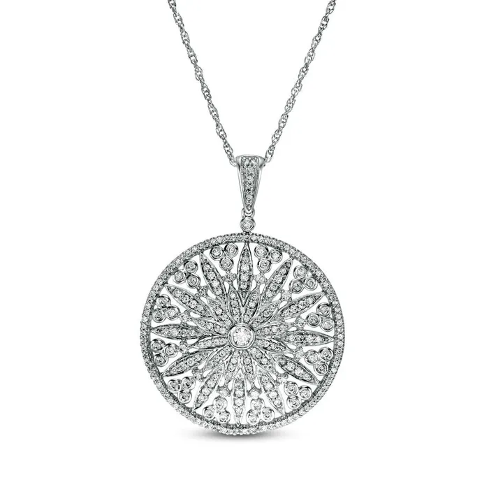 Goldia Necklaces 1 CT TW Natural Diamond Medallion Pendant in 10K White Gold Goldia Necklaces 1 CT TW Natural Diamond Medallion Pendant in 10K White Gold