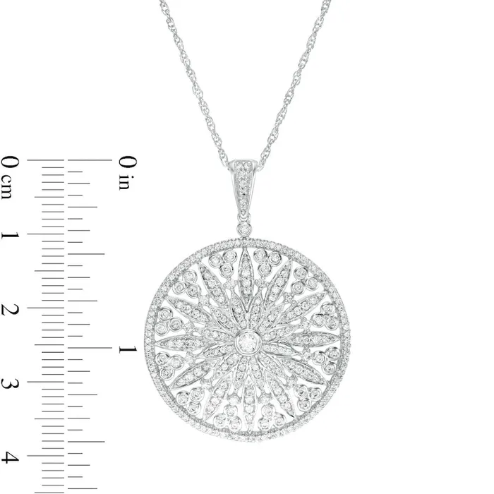 Goldia Necklaces 1 CT TW Natural Diamond Medallion Pendant in 10K White Gold Goldia Necklaces 1 CT TW Natural Diamond Medallion Pendant in 10K White Gold