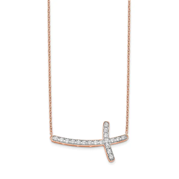 Goldia Necklaces 14k Rose Gold 12 Ct Lab Grown Diamond VSSI G 18 inch Sideways Cross Necklace