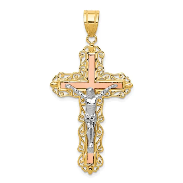 Goldia Necklaces 14k TriColor Gold Diamondcut Crucifix Pendant